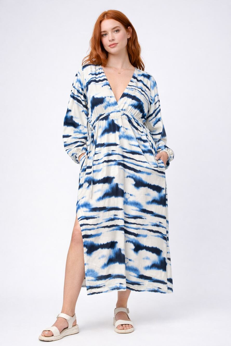 Topshop Relaxed Horizontal Tie Dye Riviera Midi Dress Blue Womens Size 4 New